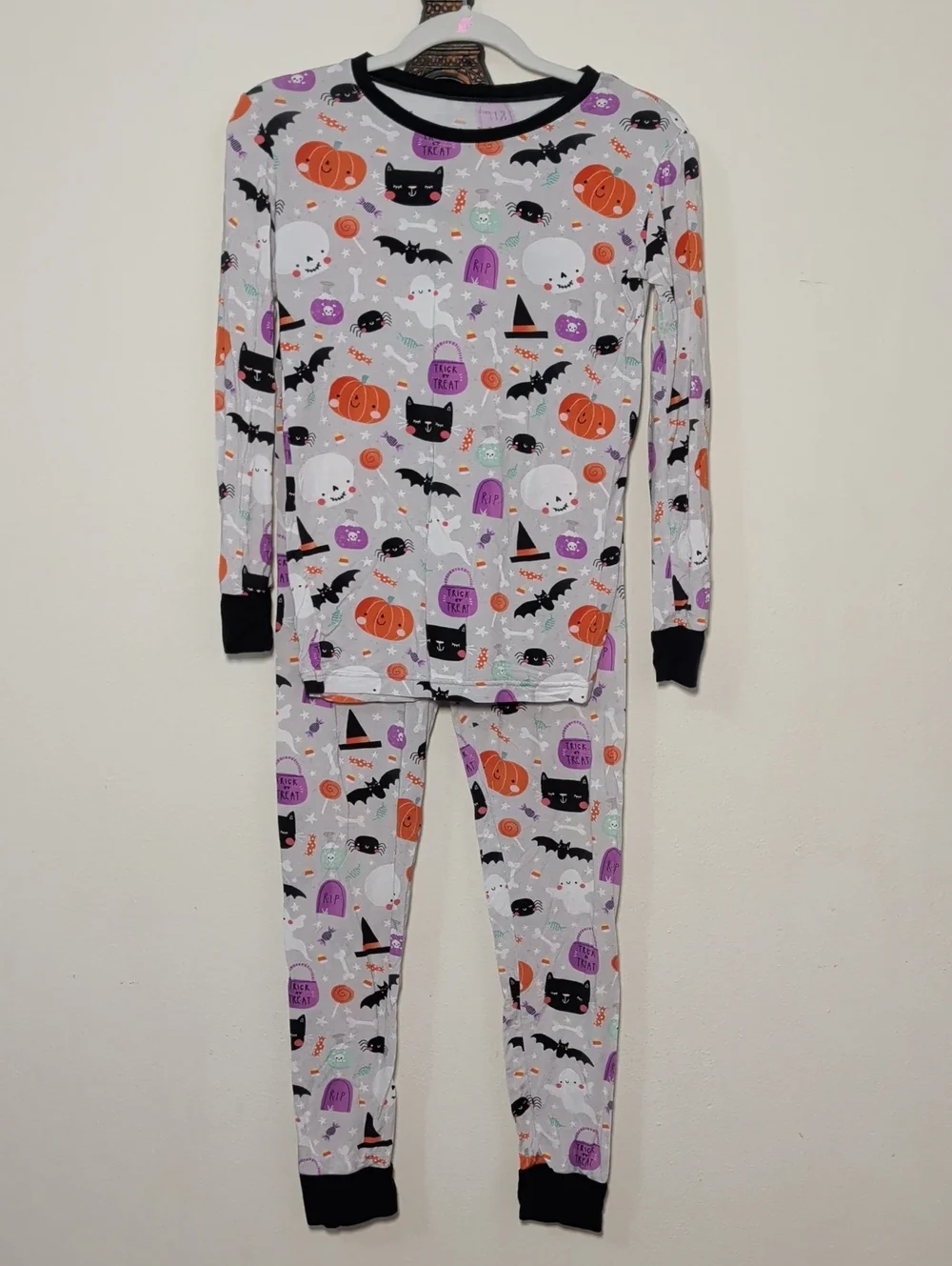 Little Sleepies Bamboo Pajama Set Halloween Print Gray Black Orange Size 7/8